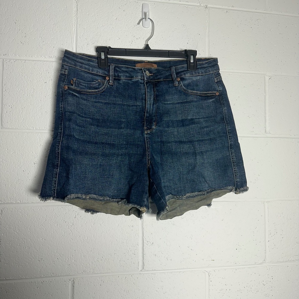 Judy Blue Dark Wash Raw Hem High Rise Denim Shorts 2XL JB150328 DK